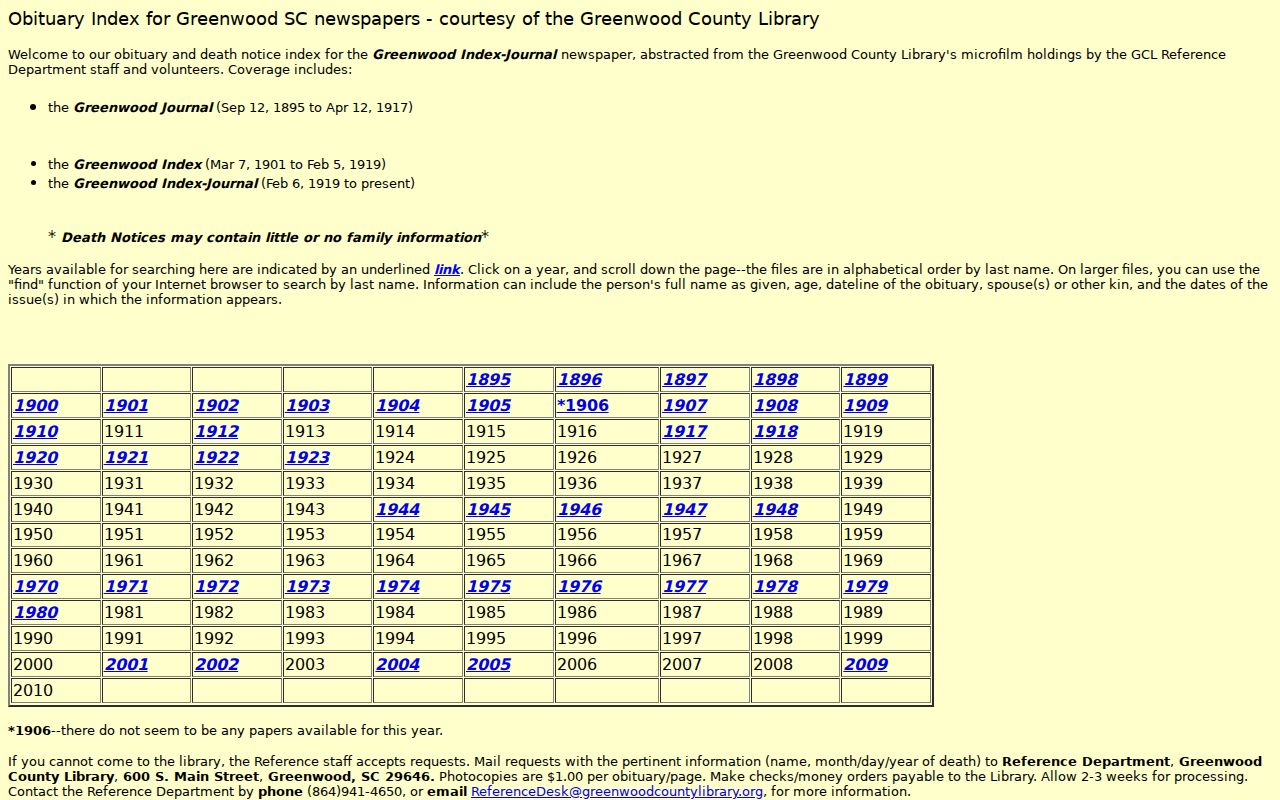 Greenwood city directory research using the local obituary index