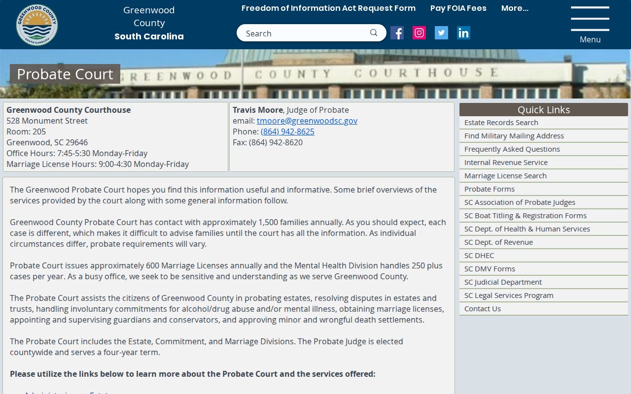 Greenwood residents directory Probate Court records page