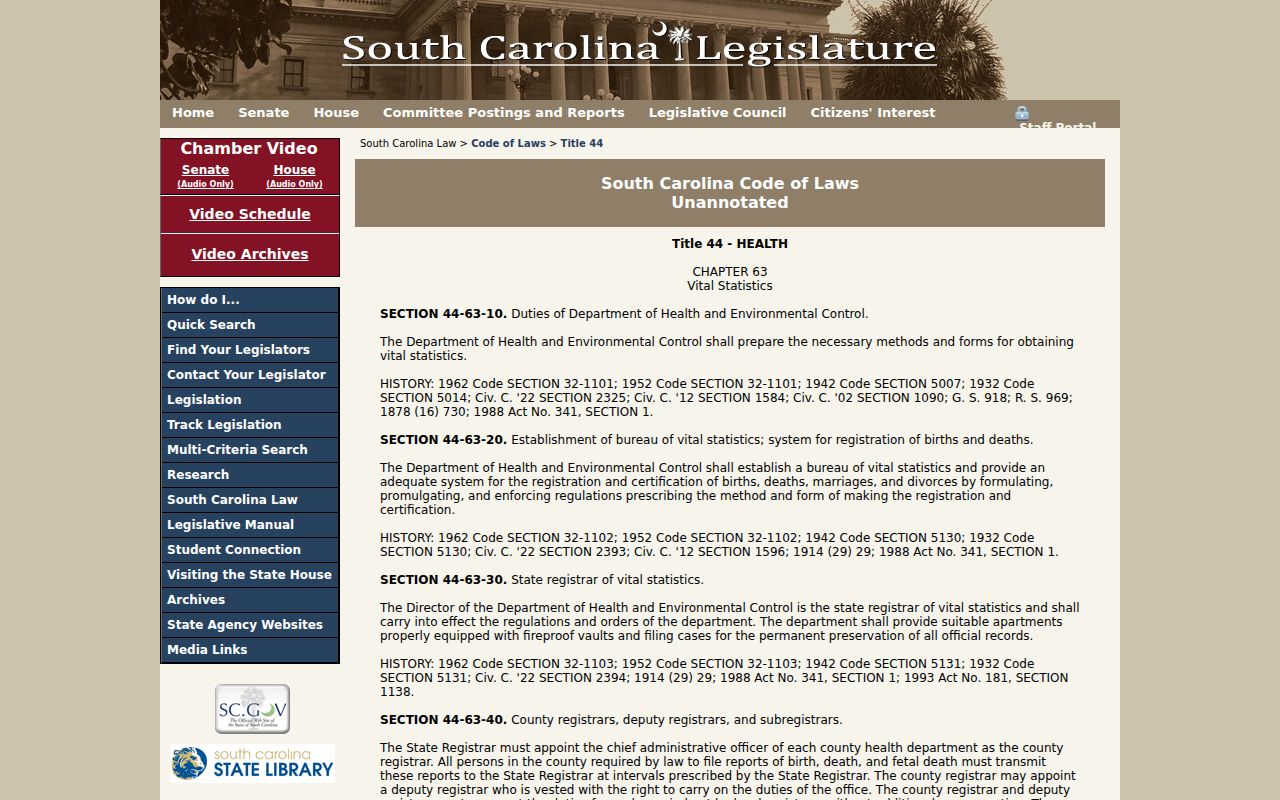 Greenwood previous residents research with South Carolina vital statistics law